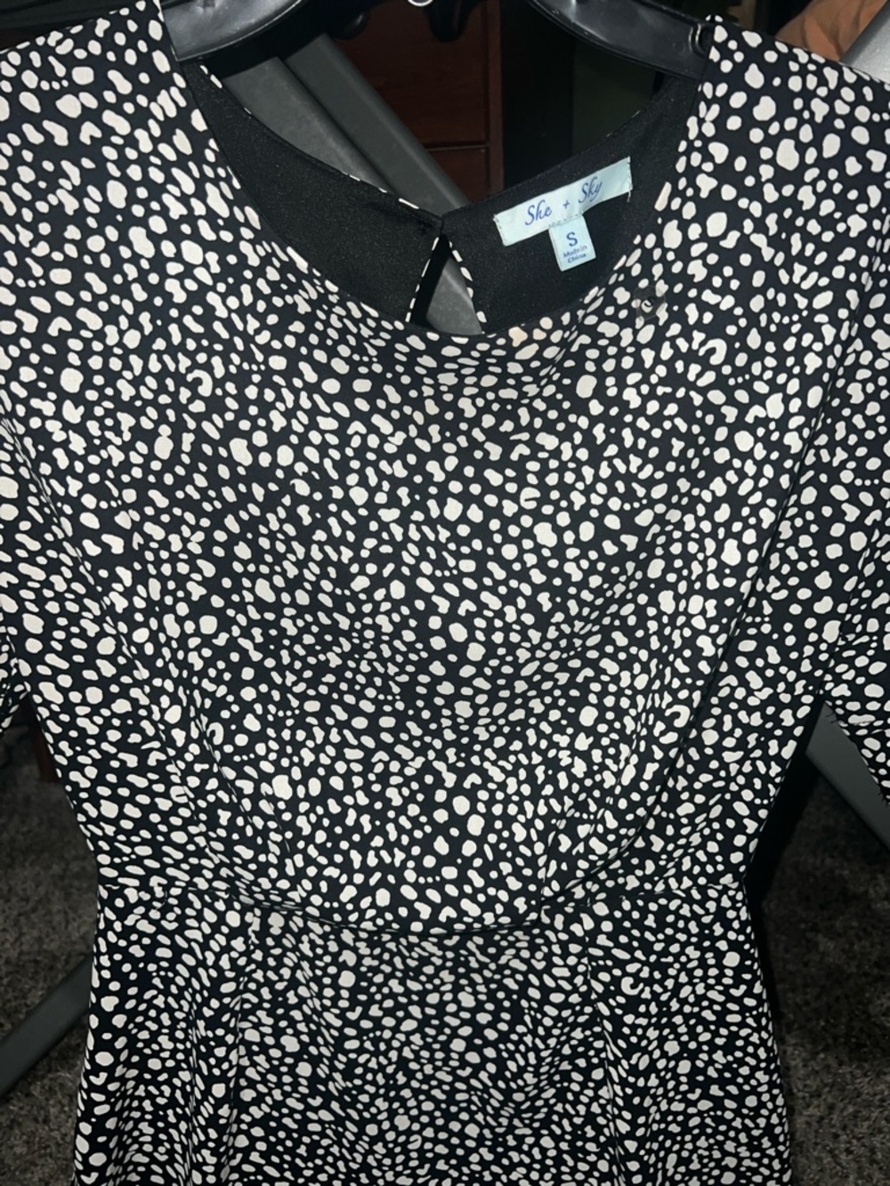She + Sky Black and White Speckled Backless Fit-and-Flare Dress